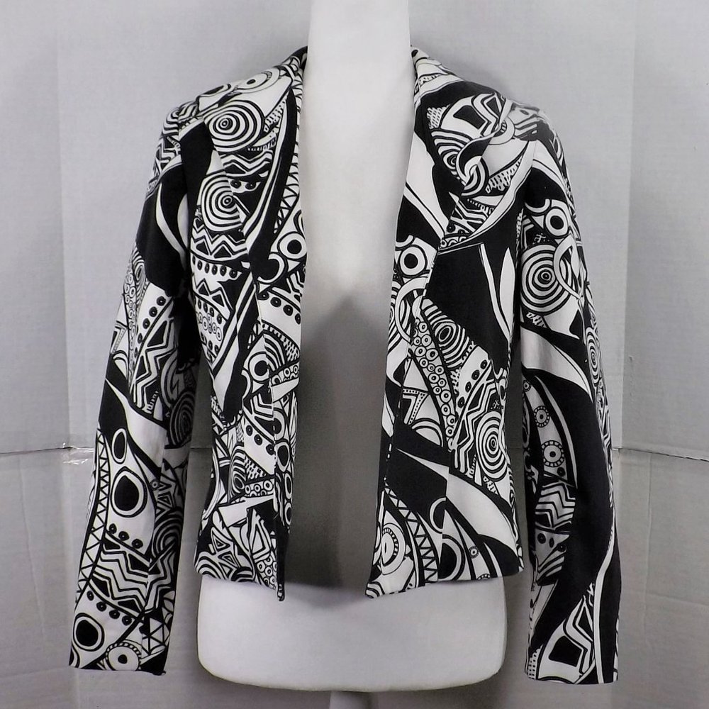 Harve Benard Holztman Petit Black & White Designs Open Cropped Jacket Blazer 10P - Picture 1 of 16